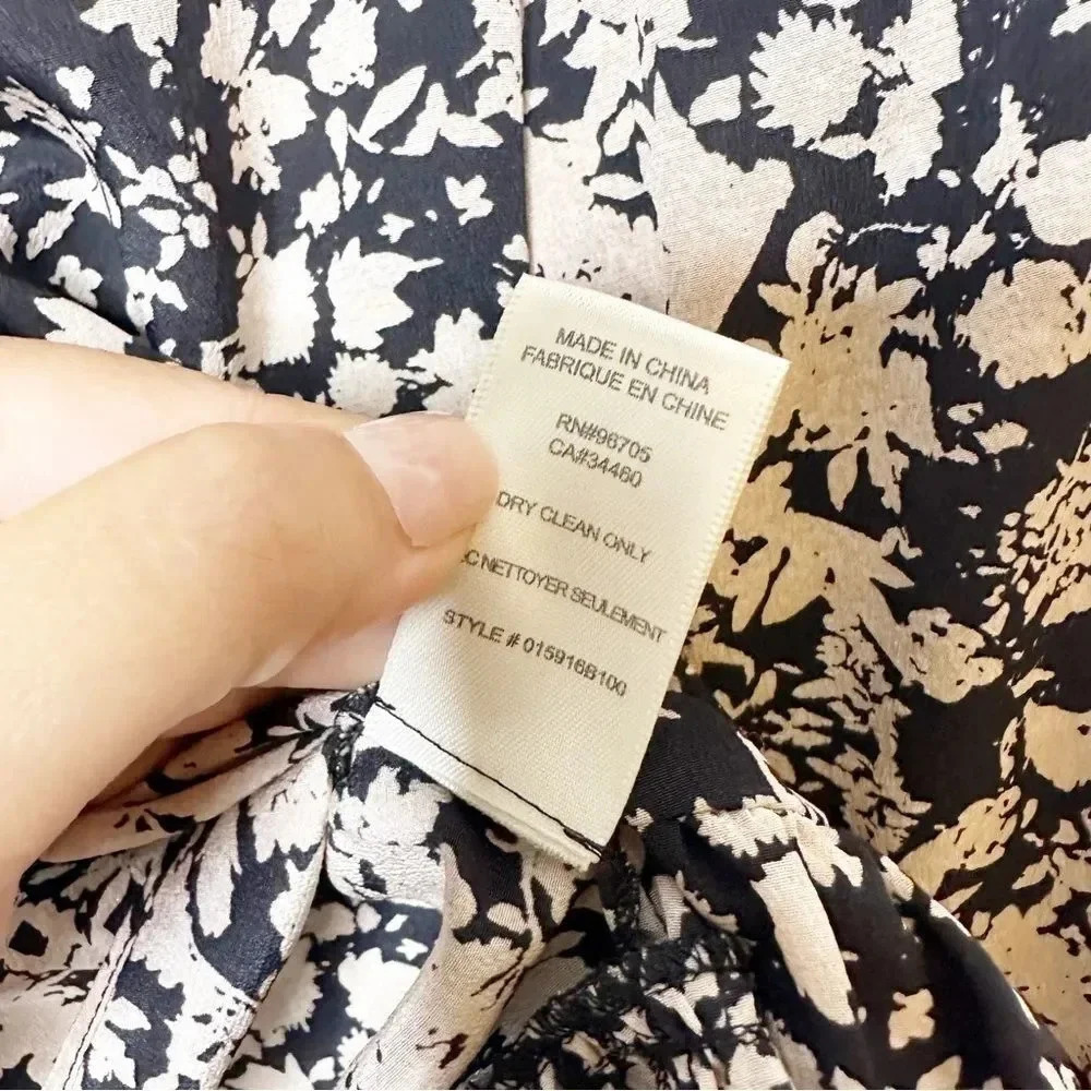 REBECCA TAYLOR 100% Silk Cream Black‎ Floral Print Blouse Peplum Size 0 - Picture 6 of 8